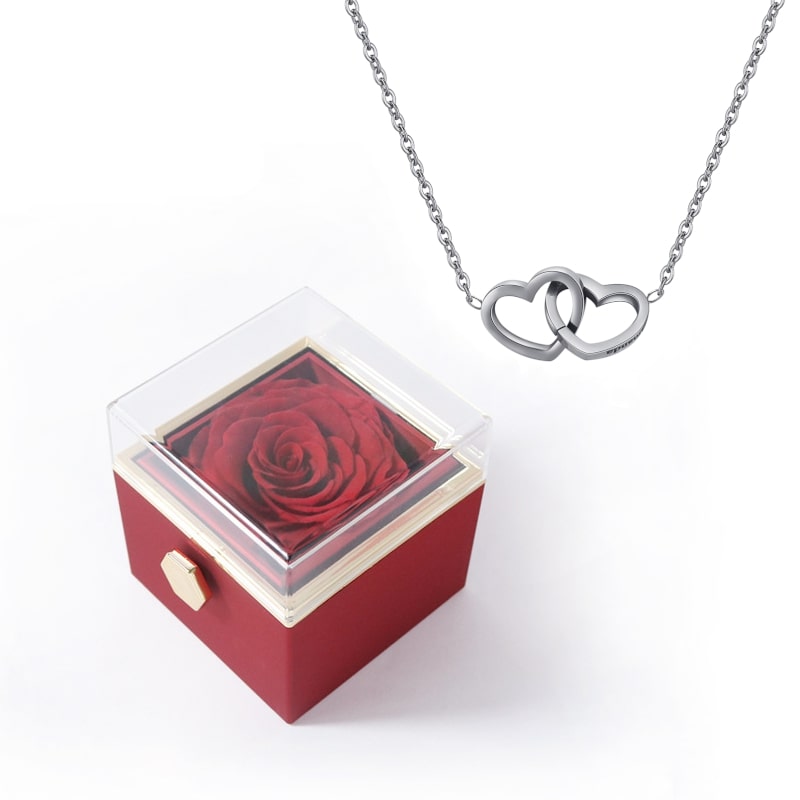 Collier cœur personnalisé avec coffret rose rotatif – Éternelle Fleur®