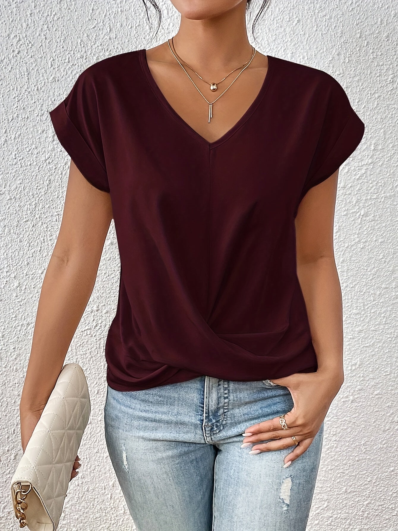 Lumière- T-shirt décontracté avec décolleté en cœur