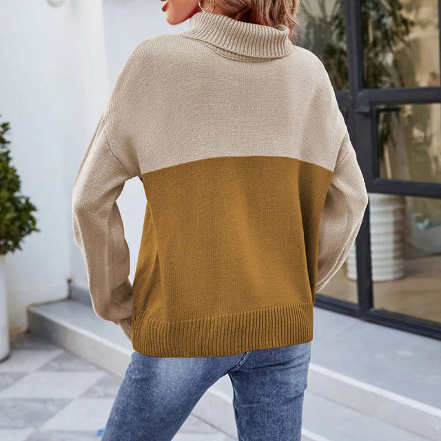 Pull Col Roulé Contrasté - Femme - Colvaya