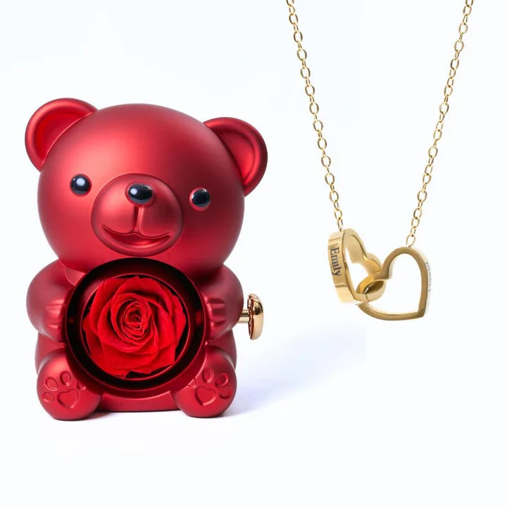 Ours Éternel d'Amour + Collier Personnalisé Cœurs Enlacés