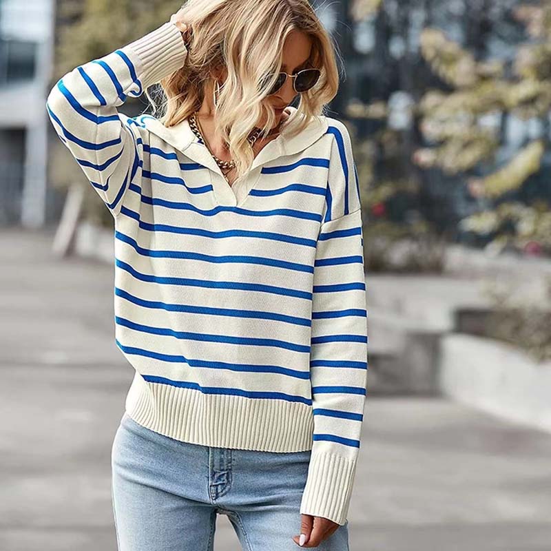 Pull Tricoté Rayé Décontracté - Femme - Raynora