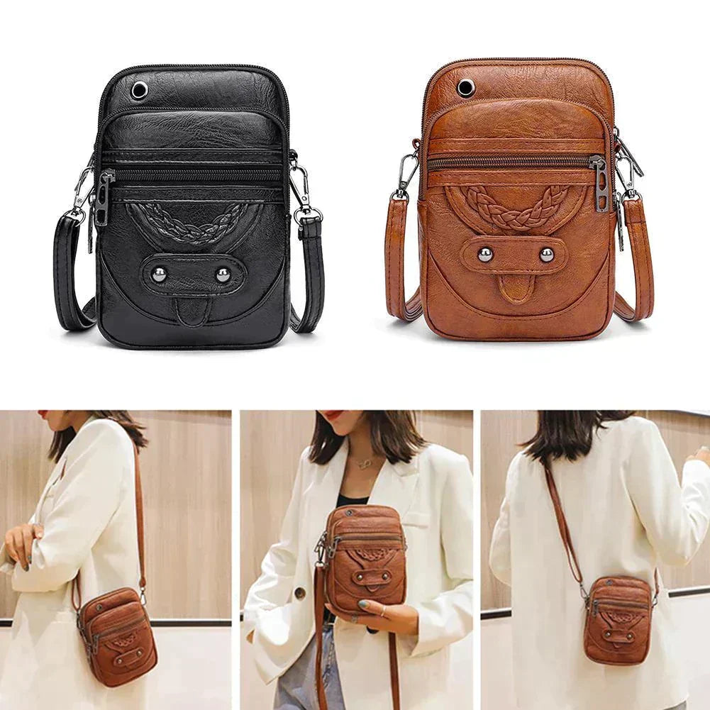 Sac en Cuir Vintage à Bandoulière - Femme - Elvenya