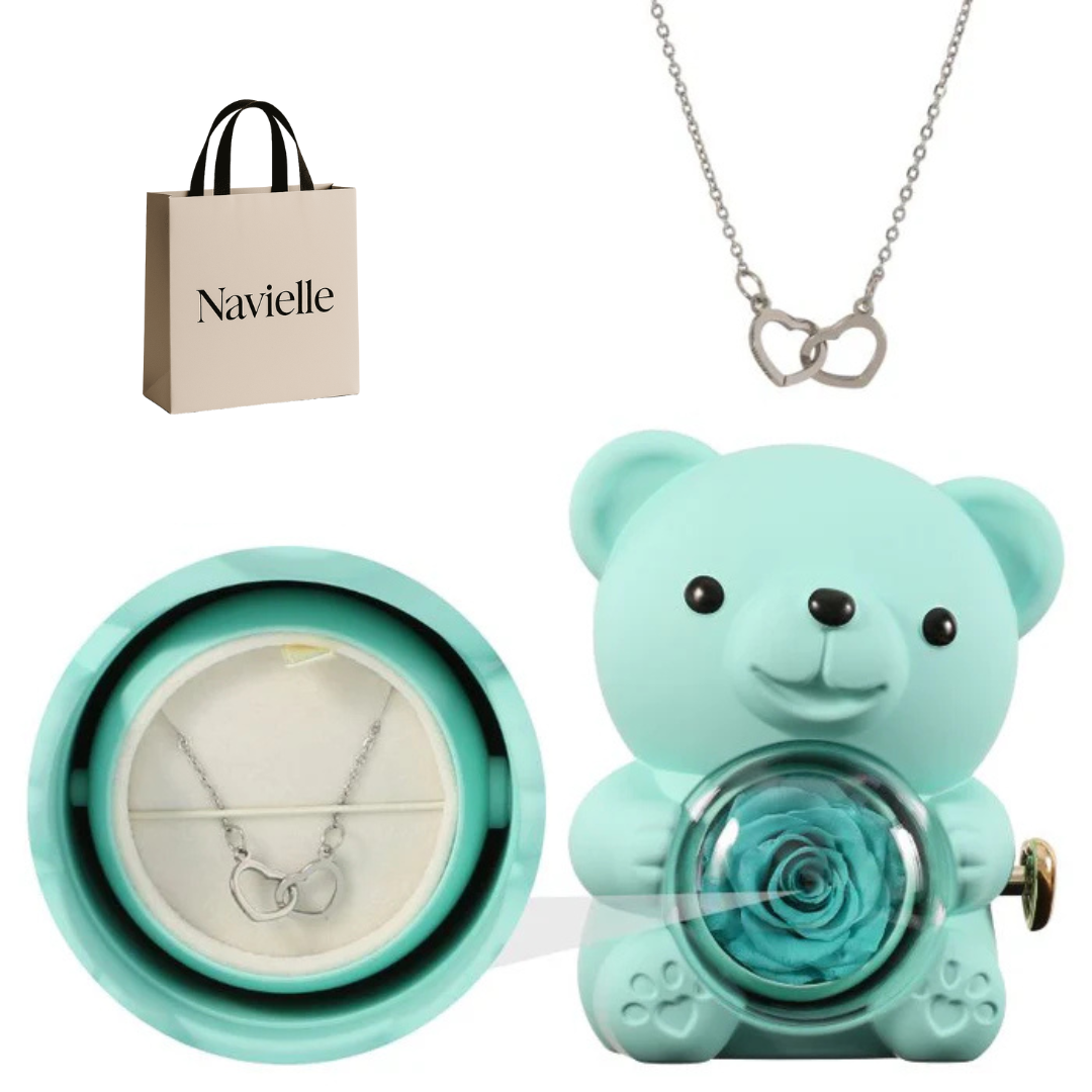 Ours Éternel d'Amour + Collier Personnalisé Cœurs Enlacés
