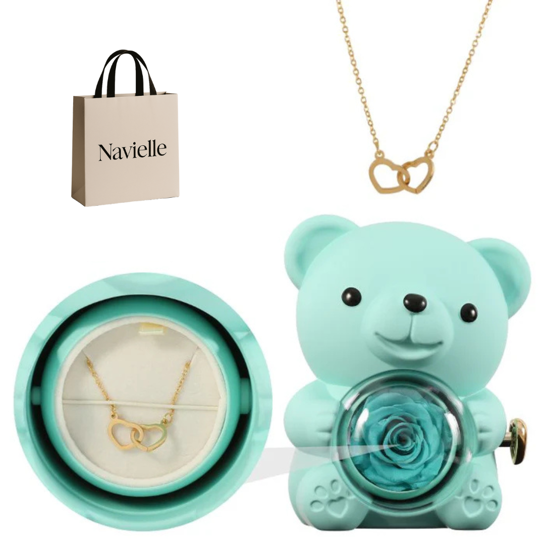 Ours Éternel d'Amour + Collier Personnalisé Cœurs Enlacés