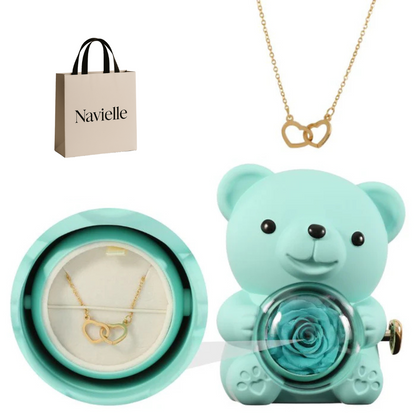 Ours Éternel d'Amour + Collier Personnalisé Cœurs Enlacés