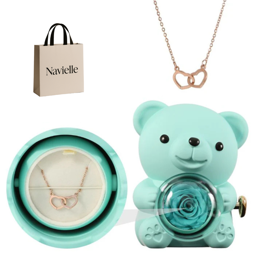 Ours Éternel d'Amour + Collier Personnalisé Cœurs Enlacés