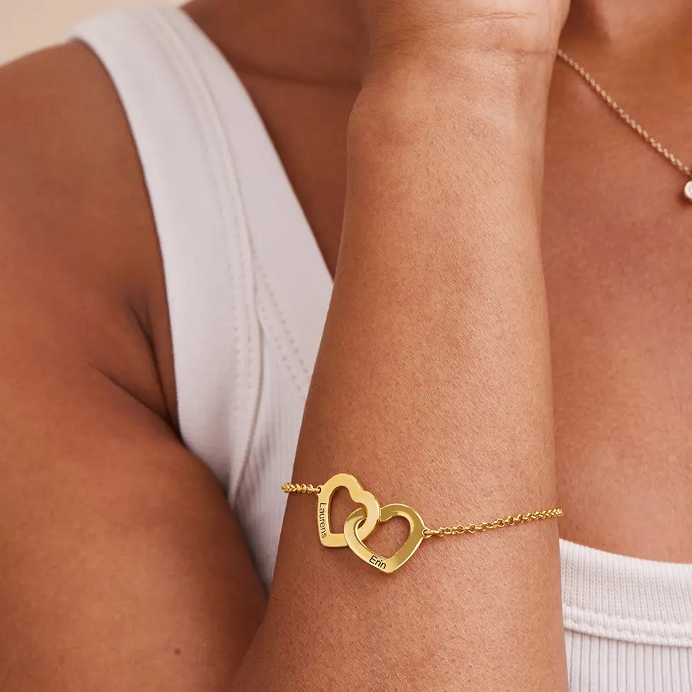Bracelet Femme Or Rose 18K – Cœurs Entrelacés Éternels