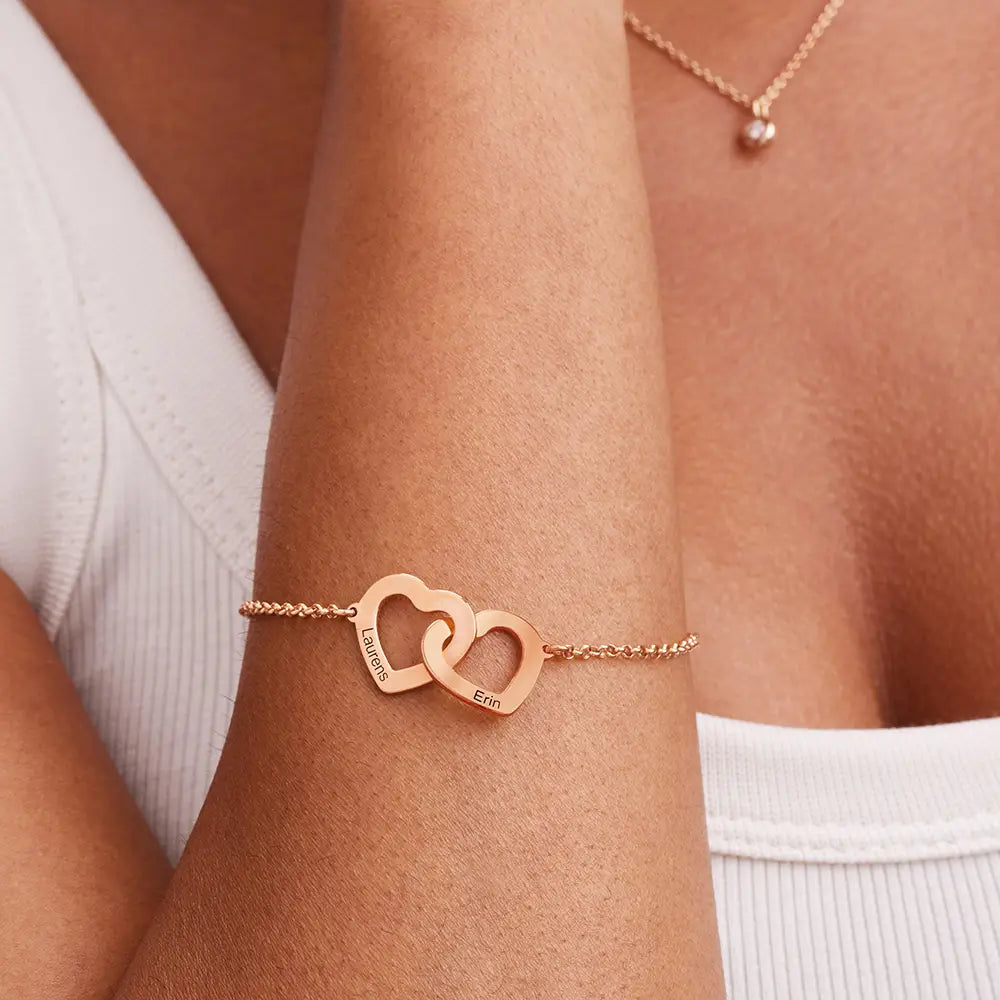 Bracelet Femme Or Rose 18K – Cœurs Entrelacés Éternels