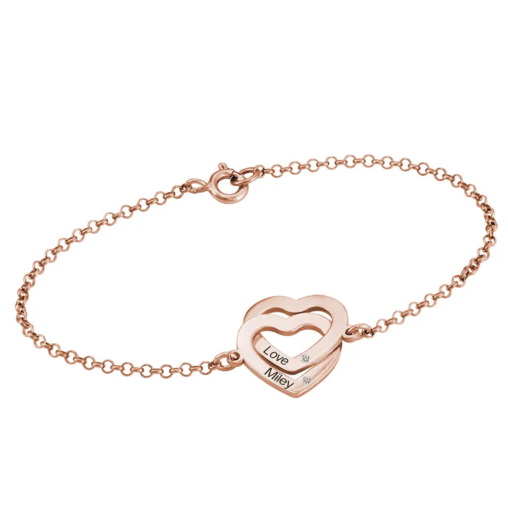 Bracelet Femme Or Rose 18K – Cœurs Entrelacés Éternels