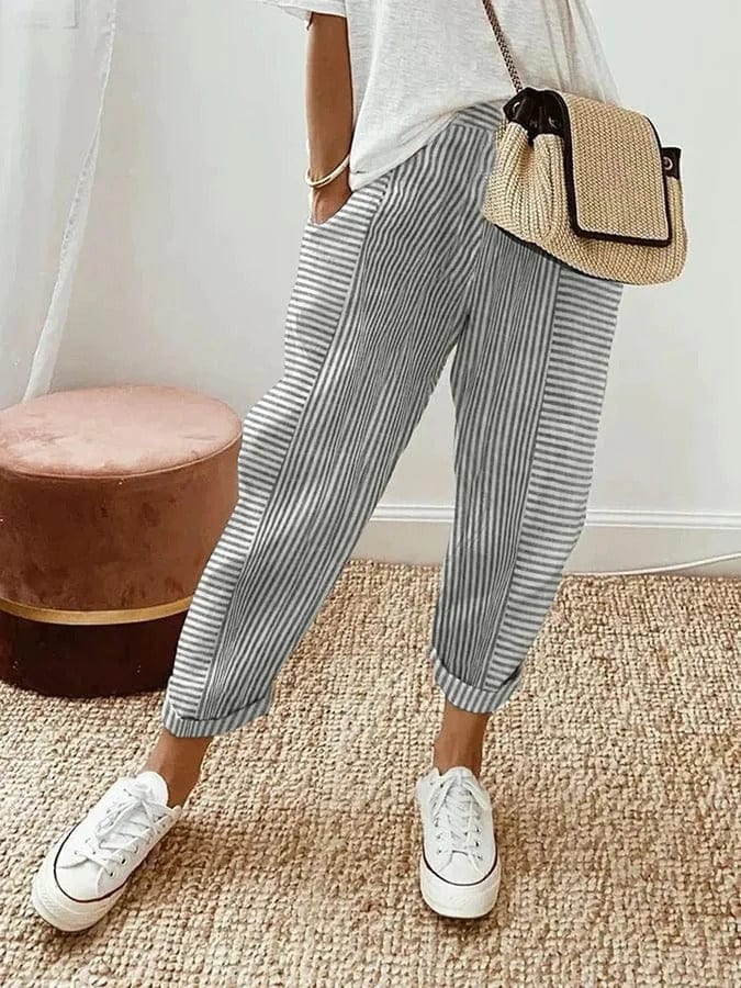 Pantalon Rayé en Coton - Femme - Sandalya