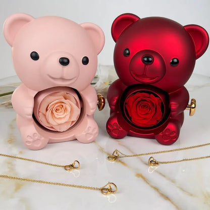 Ours Éternel d'Amour + Collier Personnalisé Cœurs Enlacés