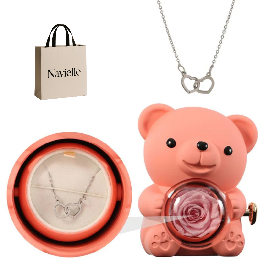 Ours Éternel d'Amour + Collier Personnalisé Cœurs Enlacés
