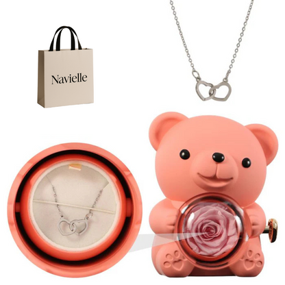 Ours Éternel d'Amour + Collier Personnalisé Cœurs Enlacés