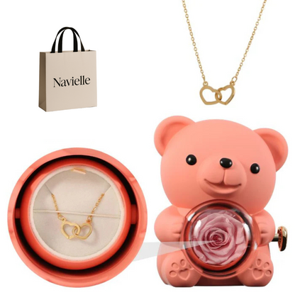 Ours Éternel d'Amour + Collier Personnalisé Cœurs Enlacés
