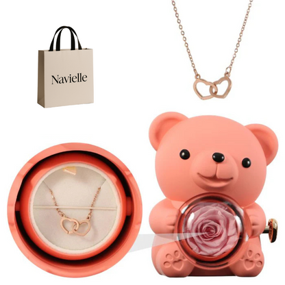 Ours Éternel d'Amour + Collier Personnalisé Cœurs Enlacés