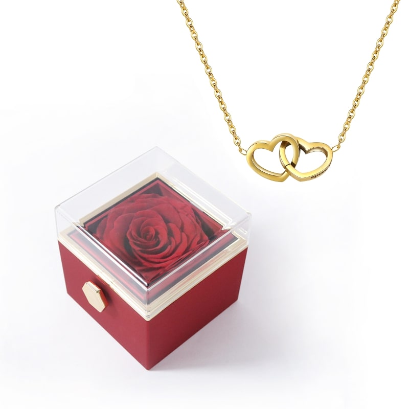 Collier cœur personnalisé avec coffret rose rotatif – Éternelle Fleur®