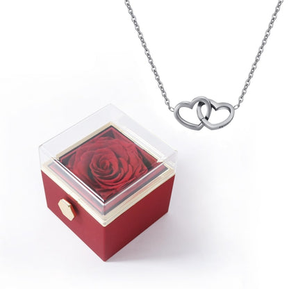 Collier cœur personnalisé avec coffret rose rotatif – Éternelle Fleur®