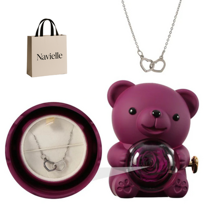 Ours Éternel d'Amour + Collier Personnalisé Cœurs Enlacés