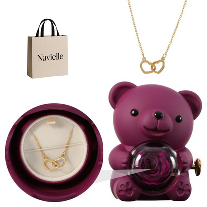 Ours Éternel d'Amour + Collier Personnalisé Cœurs Enlacés