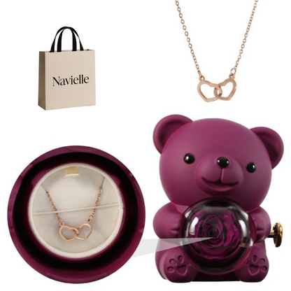 Ours Éternel d'Amour + Collier Personnalisé Cœurs Enlacés