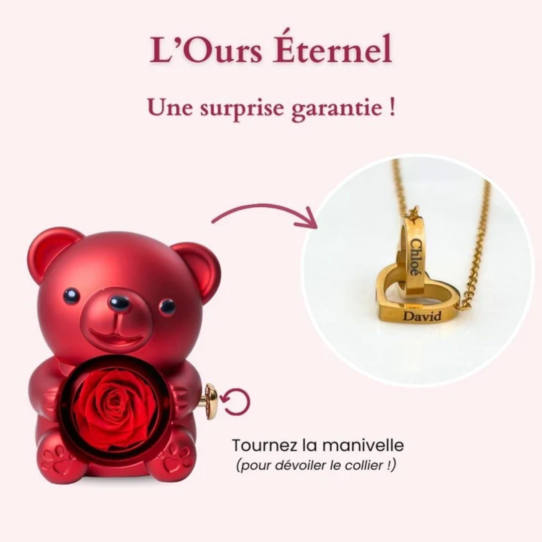 Ours Éternel d'Amour + Collier Personnalisé Cœurs Enlacés