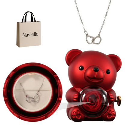 Ours Éternel d'Amour + Collier Personnalisé Cœurs Enlacés
