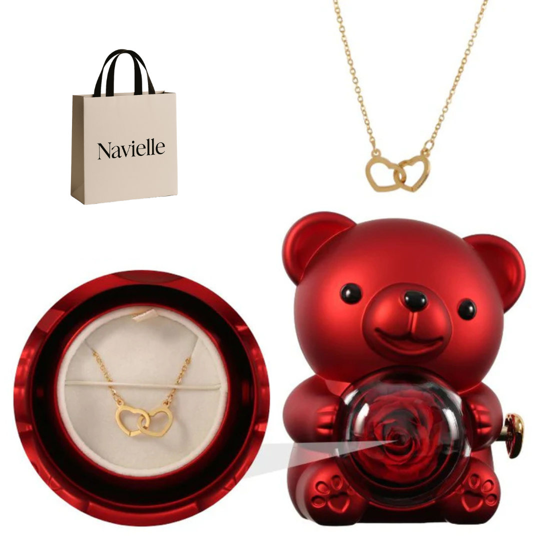 Ours Éternel d'Amour + Collier Personnalisé Cœurs Enlacés