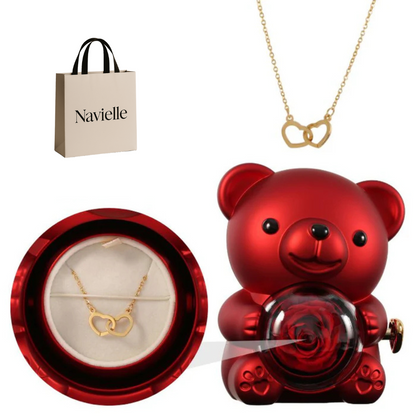 Ours Éternel d'Amour + Collier Personnalisé Cœurs Enlacés