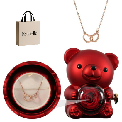 Ours Éternel d'Amour + Collier Personnalisé Cœurs Enlacés