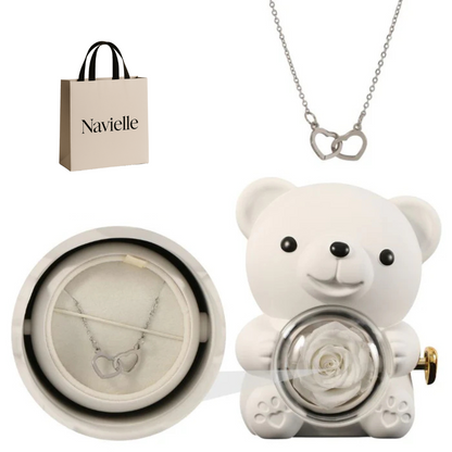 Ours Éternel d'Amour + Collier Personnalisé Cœurs Enlacés