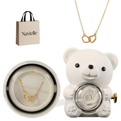 Ours Éternel d'Amour + Collier Personnalisé Cœurs Enlacés