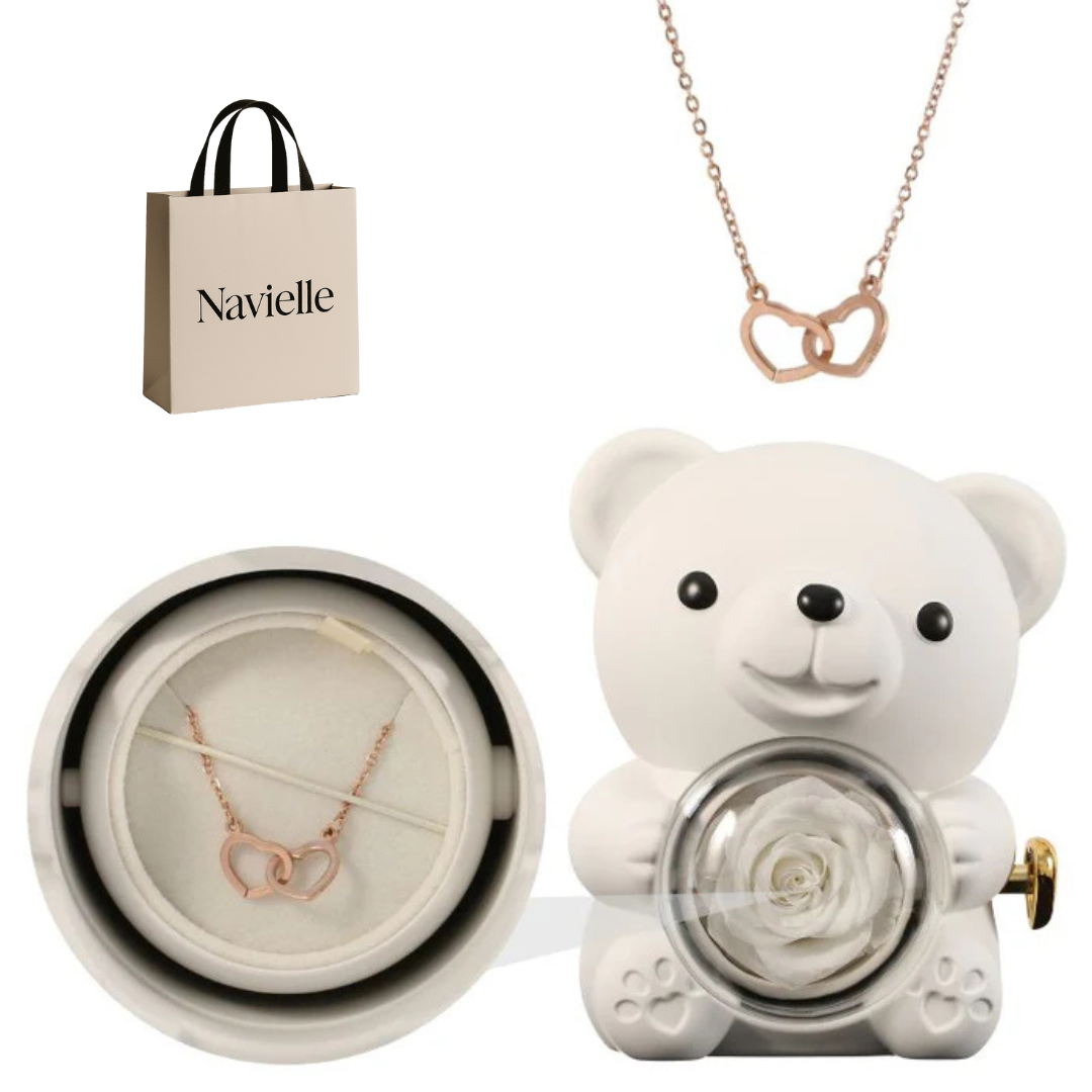 Ours Éternel d'Amour + Collier Personnalisé Cœurs Enlacés
