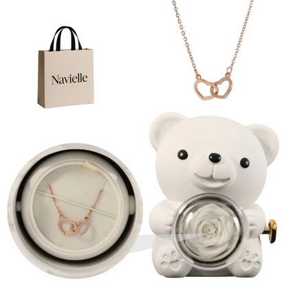Ours Éternel d'Amour + Collier Personnalisé Cœurs Enlacés